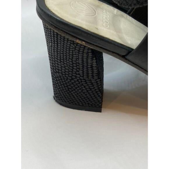 COCLICO Women's Black Leather Square Peep-Toe Heeled Sandals SZ 38.5(US8.5) - Picture 5 of 11